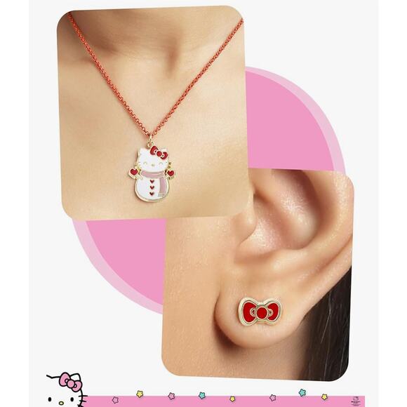 Hello Kitty Necklace and Earrings Set – Jewelry Collection in Snowman Red/Gold - Picture 4 of 5